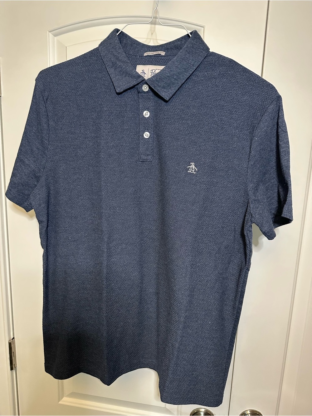 Original Penguin Textured Navy Slim Fit Short-Sleeve Polo